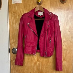 IRO Women's Pink Leather Moto Jacket
